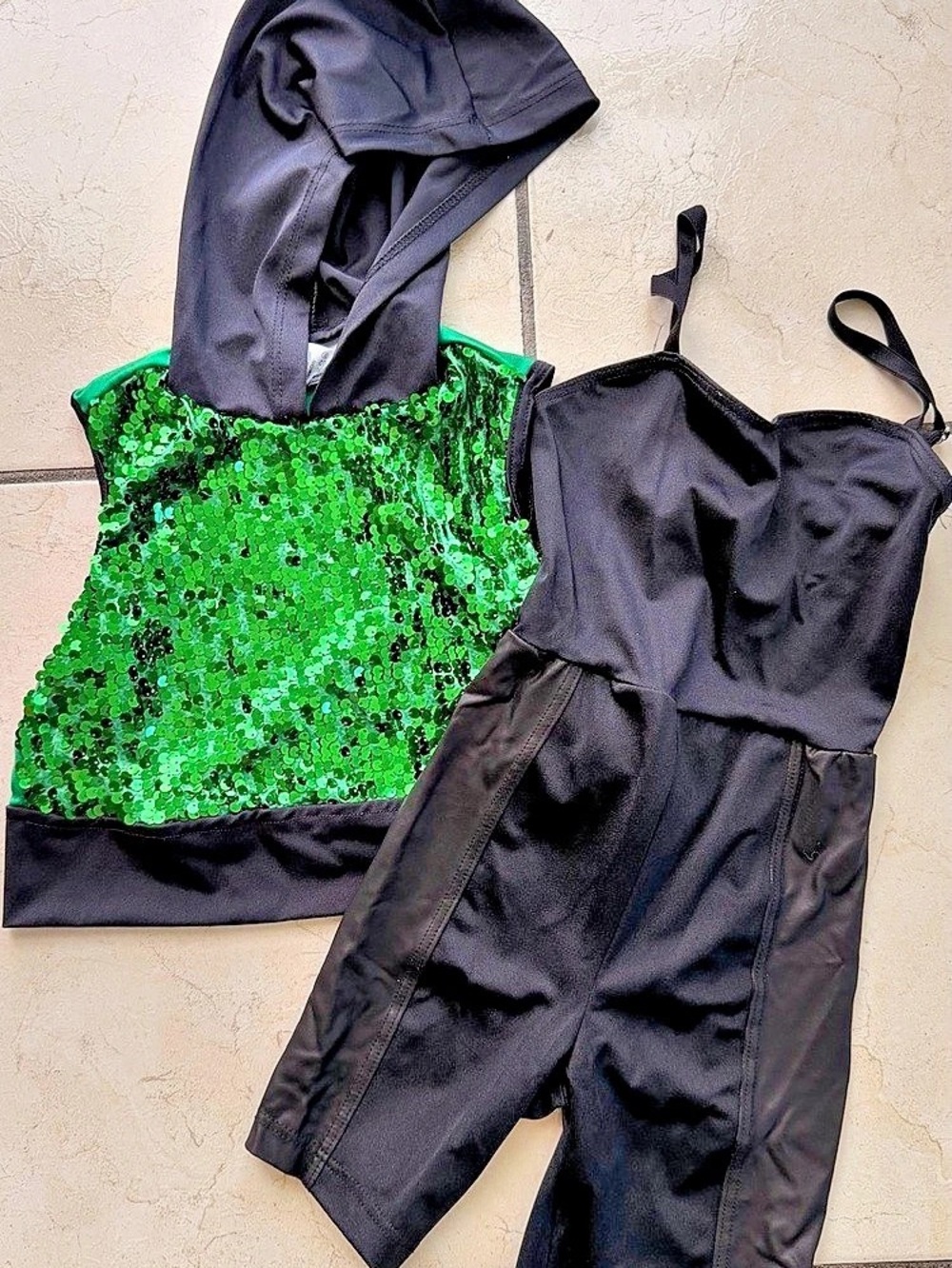 Weissman Sequin Crop Hoodie & Unitard Black & Green Girls 7